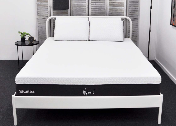 White Bed Frame with Slumba Hybrid Mattress